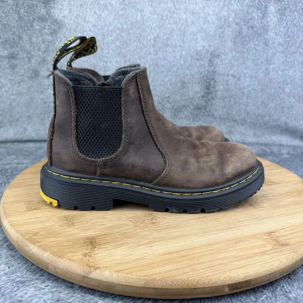 Dr. Martens 2976 J Boots Boys Size 1 Brown Leather Chelsea Zip Lined Ankle